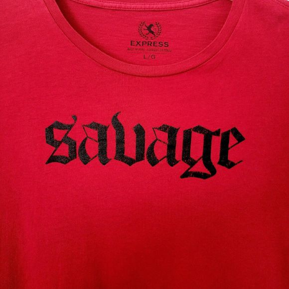 Men's EXPRESS "SAVAGE" T-shirt LARGE Red & Black Super Soft - Picture 2 of 4
